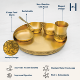 Kansa Antique Thali Dinner Set | 6 Piece Kansa Thali Set, 1 Plate (Thali), 2 Bowls, 1 Sweet Dish, 1 Glass, 1 Spoon | 12 Inches Thali